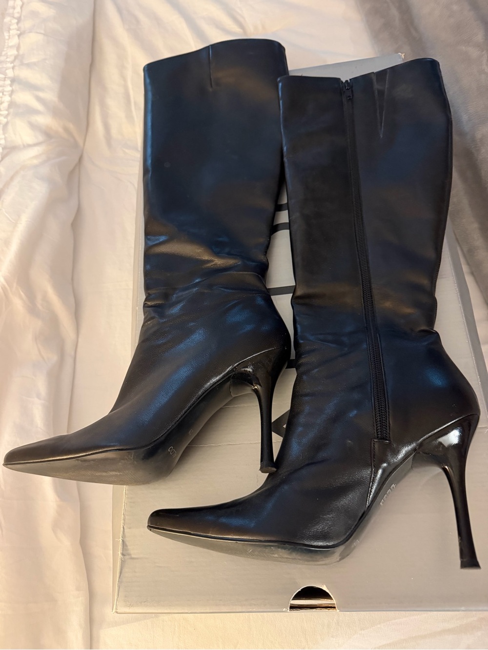 Aldo Black Pointed-Toe Stiletto Knee Boots
